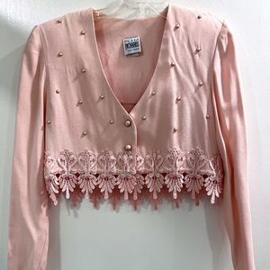 VINTAGE NWT R&M Richards by Karen Kwong Blush Crop Jacket Size 10